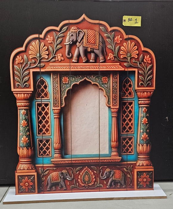 3D Look Foldable Wooden Mandap Backdrop | Peacock & Floral Design | Ganesh Chaturthi, Janmashtami, Durga Pujo, Navratri & Diwali Home Temple Decor