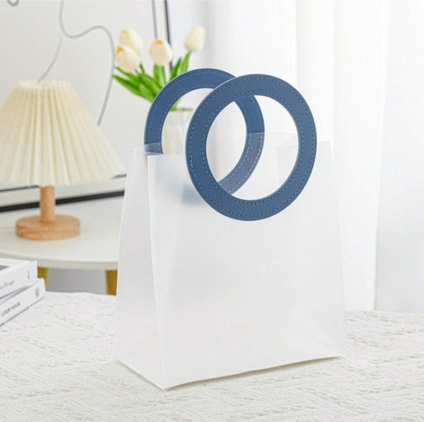 Medium Size( 22 x 11 x 21 cm) Translucent  Bags with Round Handle Gift Paper Bag, Carry Bags, Gift Bag, Gift for Birthday, Valentine, Marriage, Festivals, Season's Greetings and Events (Medium) (Blue)