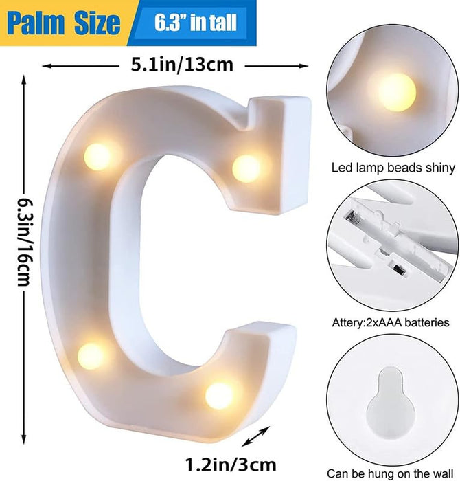 6 inch Marquee Alphabet Shaped Led Light for Home Decoration and Wall Lamp, White, 1 Piece