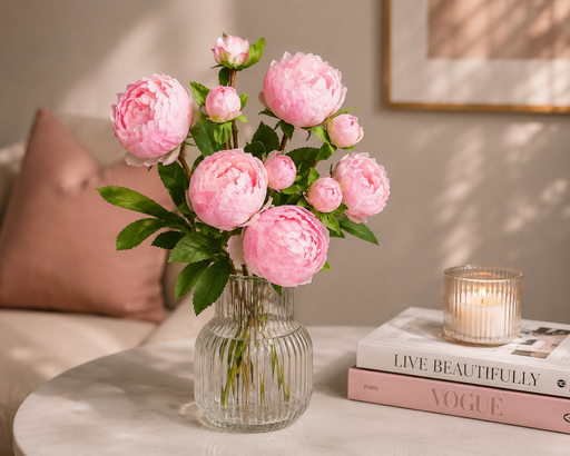2-Headed Artificial Peony Flower Stem – Realistic Faux Peony Branch for Home Décor, Wedding Decoration & Floral Arrangements (Pink Available)