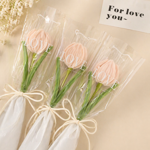 Artificial Twister (Pipe Cleaner ) Tulip Flower Bouquet | Single Wrapped Tulip Gift Set with Transparent Packing | Ready-to-Gift Flower for Valentine, Wedding & Return Gifts