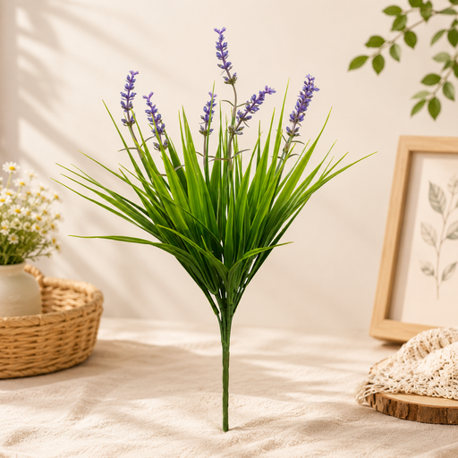 Artificial Lavender Grass Bush | 14 Inch Decorative Faux Lavender Plant for Home, Office & Wedding Décor