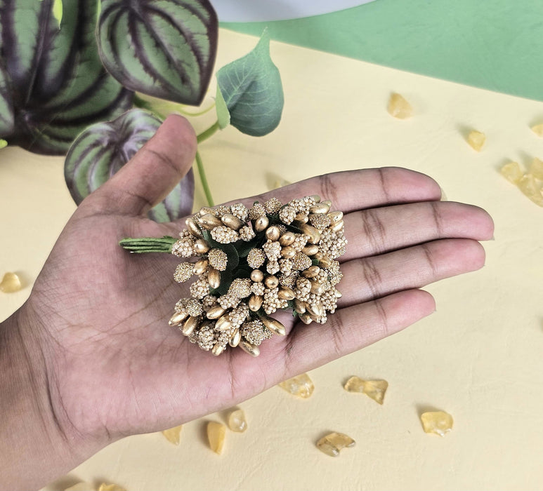 Artificial Golden Pollen Flowers for Tiara Making and Jewelry Making (12 Bunch in 1 Pack)(Golden)