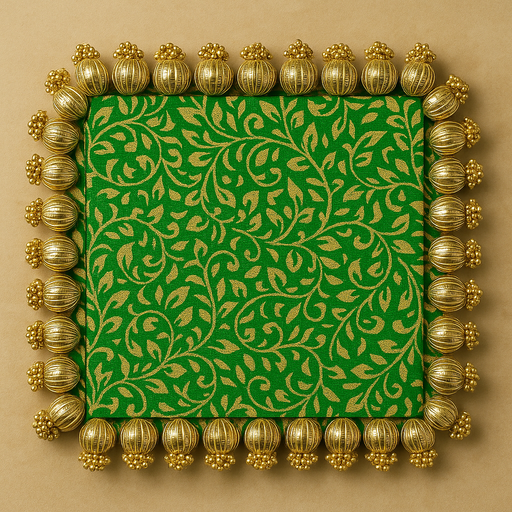 Square Shape Handmade Gota Patti Rakhi Platter, Pooja Thali with White Jumkhi Moti | Wedding Ring Ceremony Tray, Ganpati Pooja Thali, Mandir, Housewarming, Marriage Gift, Table Decoration, Rakshabhandhan (8 Inch)