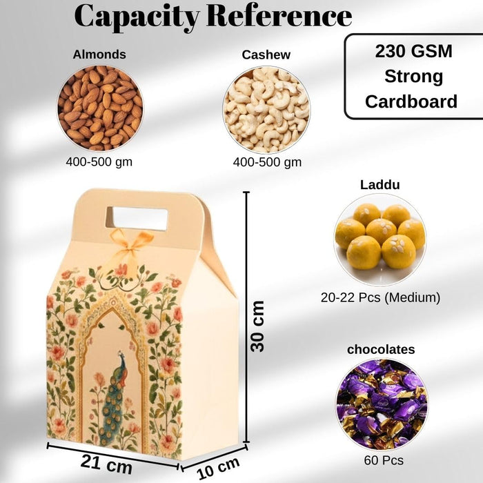 Shahi Dibba Foldable Peacock Hamper Boxes with Ribbon | Premium Gift Packaging for Weddings & Special Occasions