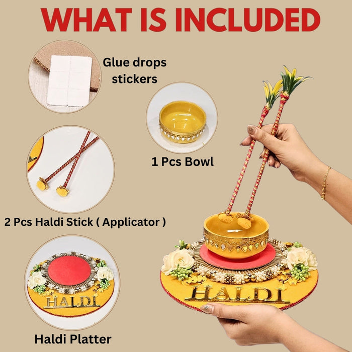 Handcrafted Haldi Platter Holder Tray -Ideal for Haldi Ceremony, Decorative Plates for Groom-Bride, Marriage Functions.