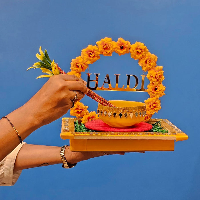 Handcrafted Haldi Platter Holder Tray -Ideal for Haldi Ceremony, Decorative Plates for Groom-Bride, Marriage Functions.