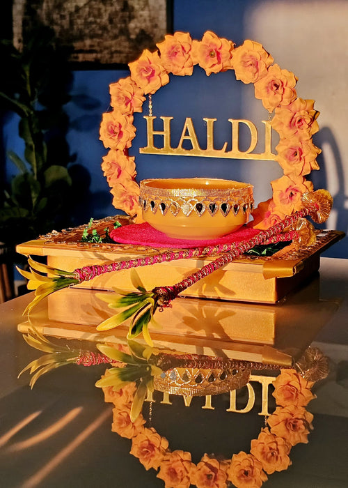 Handcrafted Haldi Platter Holder Tray -Ideal for Haldi Ceremony, Decorative Plates for Groom-Bride, Marriage Functions.