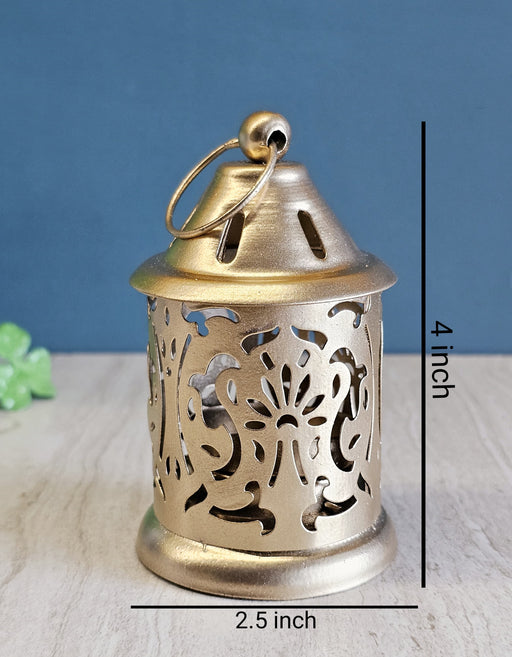 Gold Polish Decorative Hanging Lantern Shape Candle Holder for Home Decor,Mandir Decor,Candles Diya holder, Office,Table Decor, Entrance Decoration Item(Golden)