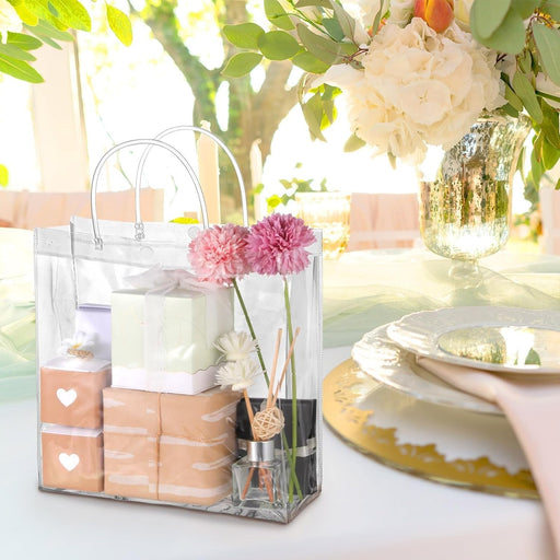 Medium Transparent PVC Plastic Bag Goodie Bags With Handle Gift bag, Carry Bags, gift bag, gift for Gifting, Return Gifts, Birthday, Wedding, Party, Festivals, Events (Medium)(24 X 24 x 8)cm