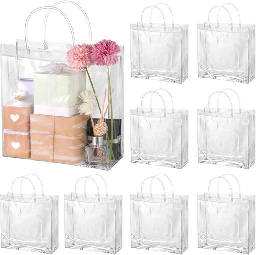 Medium Transparent PVC Plastic Bag Goodie Bags With Handle Gift bag, Carry Bags, gift bag, gift for Gifting, Return Gifts, Birthday, Wedding, Party, Festivals, Events (Medium)(24 X 24 x 8)cm
