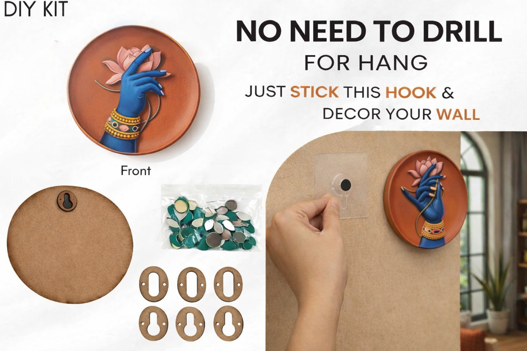 Krishna Theme 3D Look Wall Décor  Plate Set (8 Inch, 3mm MDF) (NO NEED TO DRILL WALL) Just hang with free hook | DIY Kit with Abhla & Glue | Home, Pooja Room & Diwali Decoration, Gifting