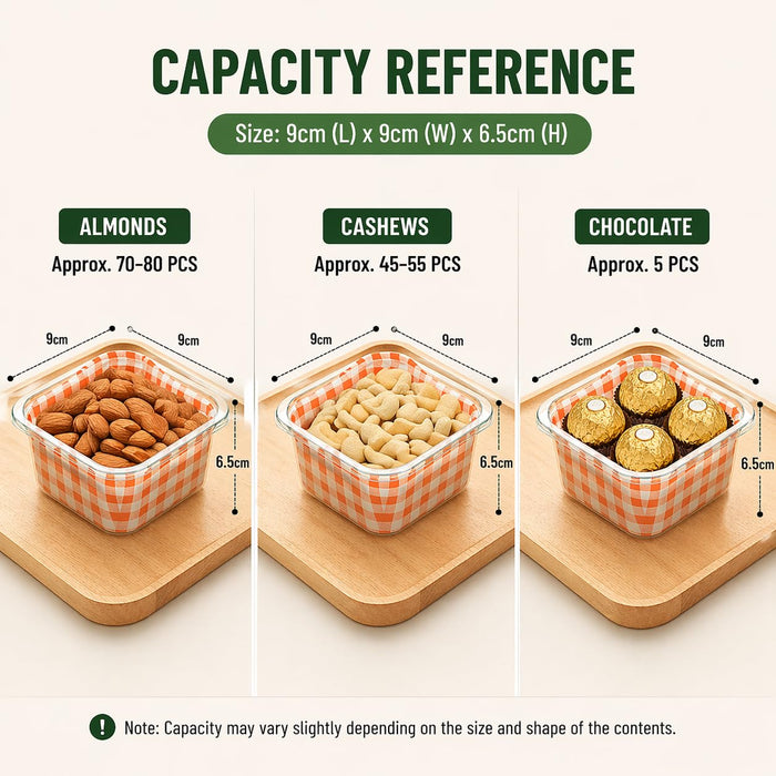 Transparent Square Food Container Box with Lid | Disposable Snack Box | Cake, Dry Fruits, Mukhwas Packaging Box | 12×12×6.5 cm
