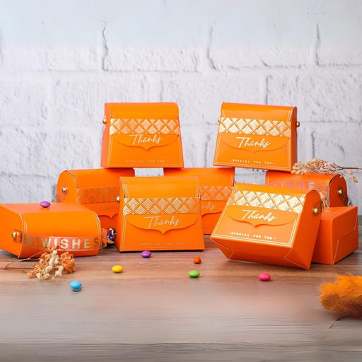 Decorative Folding Storage Box/ Purse style for Return Gift, Birthday, Valentine's Day - Boxes, Perfect for Packing Chocolate, Dry Fruits, and Invitations (Orange) (8 cm)