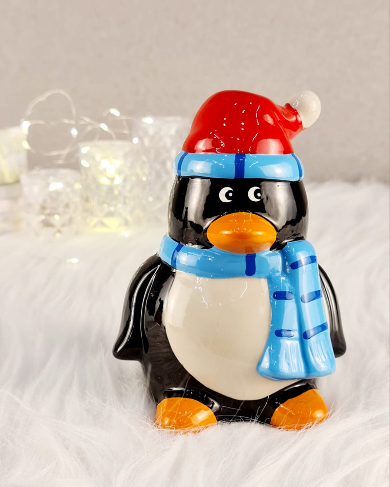 1 Piece Ceramic Penguin Design Gullak : Piggy Bank for Rupees Savings - Coin Storage Tip Box Ideal for Kids and Adults - Money Kilona Pikibank ATM Coinbox(Pack of 1)