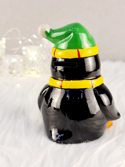 1 Piece Ceramic Penguin Design Gullak : Piggy Bank for Rupees Savings - Coin Storage Tip Box Ideal for Kids and Adults - Money Kilona Pikibank ATM Coinbox(Pack of 1)