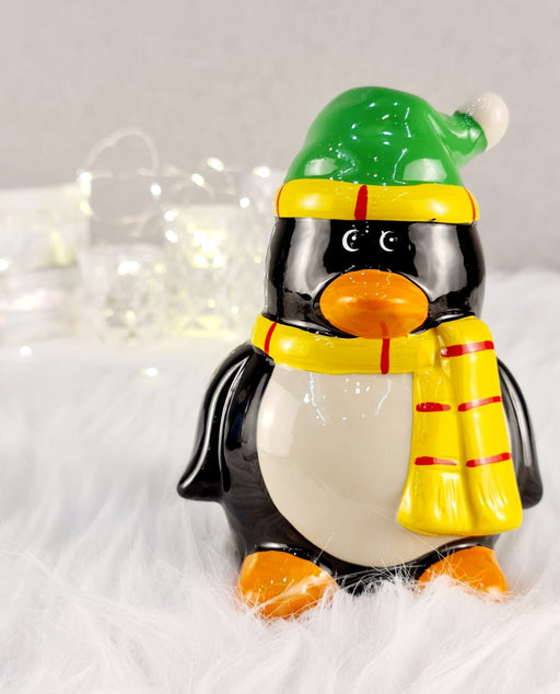 1 Piece Ceramic Penguin Design Gullak : Piggy Bank for Rupees Savings - Coin Storage Tip Box Ideal for Kids and Adults - Money Kilona Pikibank ATM Coinbox(Pack of 1)