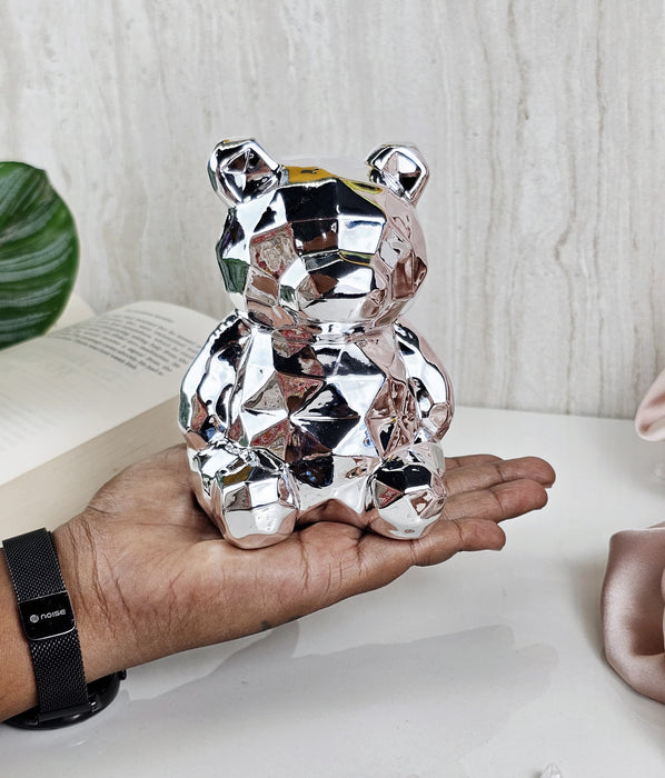 1 Pc Big Ceramic Silver Teddy Bear Showpiece for Home Decor, Statue, Living Room, Decorative Gift Item, Table Decor,Centre Piece,Diwali Gifting(Pack of 1)