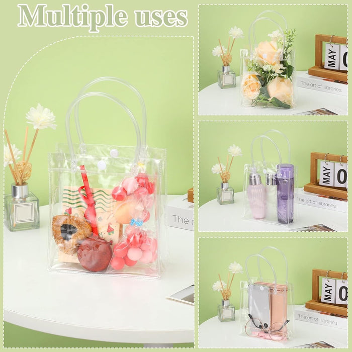 Small Transparent PVC Plastic Bag Goodie Bags With Handle Gift bag, Carry Bags, gift bag, gift for Gifting, Return Gifts, Birthday, Wedding, Party, Festivals, Events(Small)(18 x 15 x 6 cm)