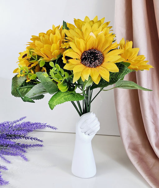 Sunflowers Stick for Home Decor, Room, Balcony, Welcoming Decoration Item, Realistic Look and Charming Flowers,Diwali Decor (Yellow, Bunch) (without Vase Pot) (Material: Fabric)