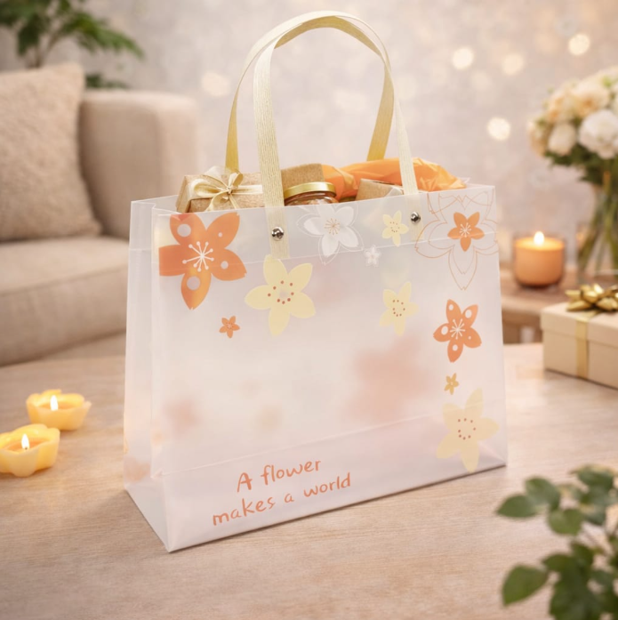 Floral PVC Gift Bags 13x10x4 inch (medium )
