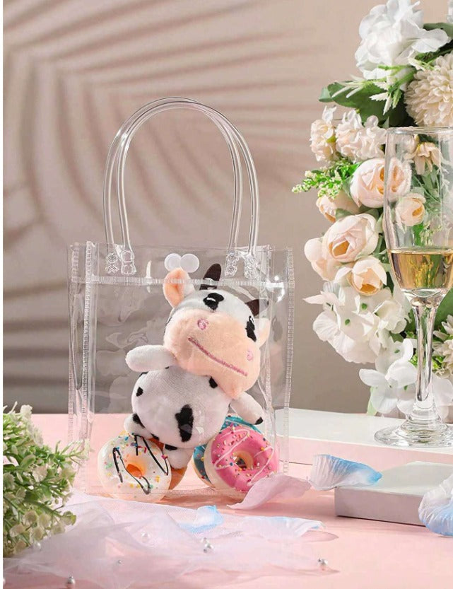 Small Transparent PVC Plastic Bag Goodie Bags With Handle Gift bag, Carry Bags, gift bag, gift for Gifting, Return Gifts, Birthday, Wedding, Party, Festivals, Events(Small)(18 x 15 x 6 cm)