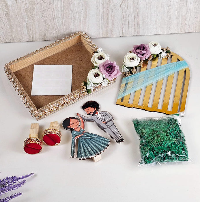 Handcrafted Engagement Ring Holder | Square Decorative Platter for Wedding, Bride-Groom Ceremony, Bridesmaid Gift, Shaadi Decor, Ring Ceremony Presentation Tray, Gift For Bride and Groom