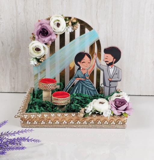 Handcrafted Engagement Ring Holder | Square Decorative Platter for Wedding, Bride-Groom Ceremony, Bridesmaid Gift, Shaadi Decor, Ring Ceremony Presentation Tray, Gift For Bride and Groom