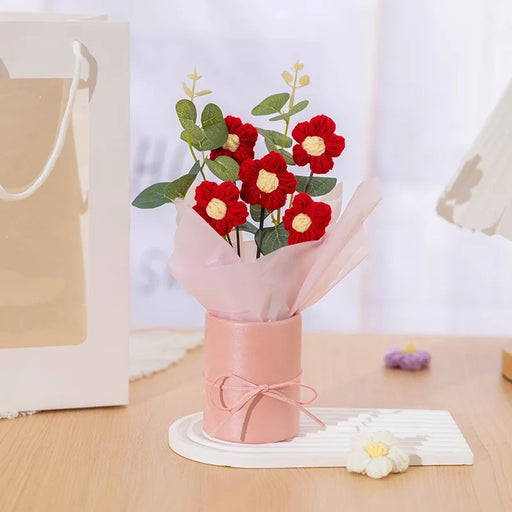 Handmade Crochet Flower Bouquets – Artificial Cotton Yarn Flowers for Home & Gifting