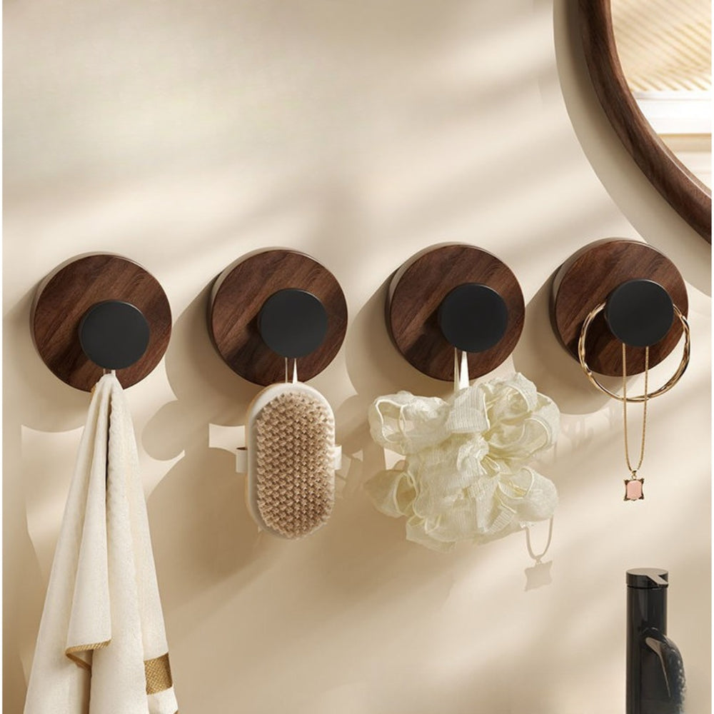 Hook (Plastic Walnut Finish) | Heavy Duty Wall-Mounted Clothes Hook, High Load Bearing, Traceless Bathroom & Kitchen Hook
