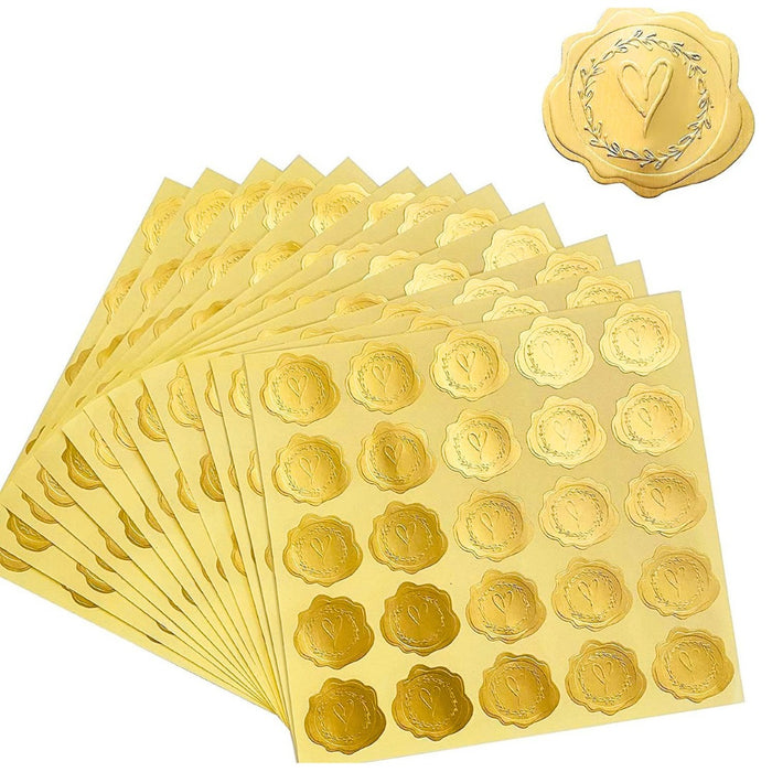 Gold Heart Envelope Seal Stickers  | 3cm Premium Self-Adhesive Wax Seal Look Stickers for Invitations, Wedding Cards & Gifting