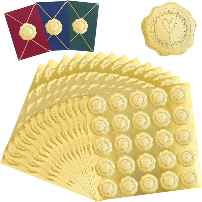 Gold Heart Envelope Seal Stickers  | 3cm Premium Self-Adhesive Wax Seal Look Stickers for Invitations, Wedding Cards & Gifting