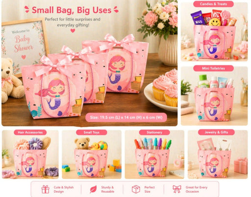 Pink Colour Kids Gift Bags (Small & Large Sizes) | Premium Paper Gift Bags for Birthday, Party Favors, Return Gifts & Gifting