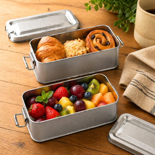 Premium Tin Material Packing Box (15×6×6 cm) | Food Container for Fruits,Desserts, Snacks, Gifting ,Tiffin, Picnic & Travel ( Not For Liquids )