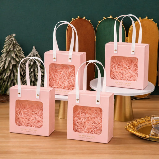 Luxury Transparent Window Gift Bag | Portable Paper Gift Bag for Birthday, Wedding, Return Gifts & Hampers | Premium Handle Bag (Medium)