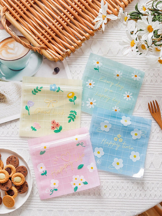 Multi Print Transparent Zip Lock Pouch  (Asthetic Designs) | 13 x 13 cm | Reusable Plastic Packaging for Cookies, Chocolates & Dry Snacks