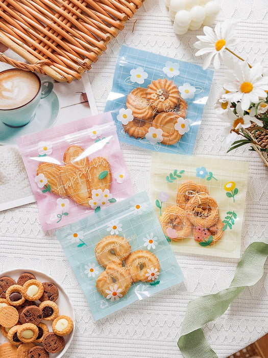 Multi Print Transparent Zip Lock Pouch  (Asthetic Designs) | 13 x 13 cm | Reusable Plastic Packaging for Cookies, Chocolates & Dry Snacks