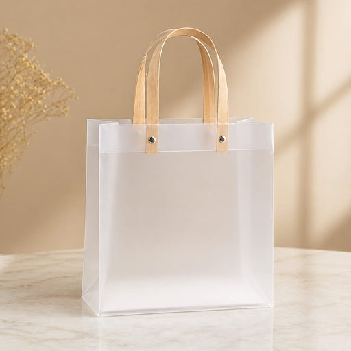 Transparent  Gift Bag with Handle | Premium Plastic Hamper Bag for Gifting, Return Gifts & Packaging | 10.5×8×4.5 Inch