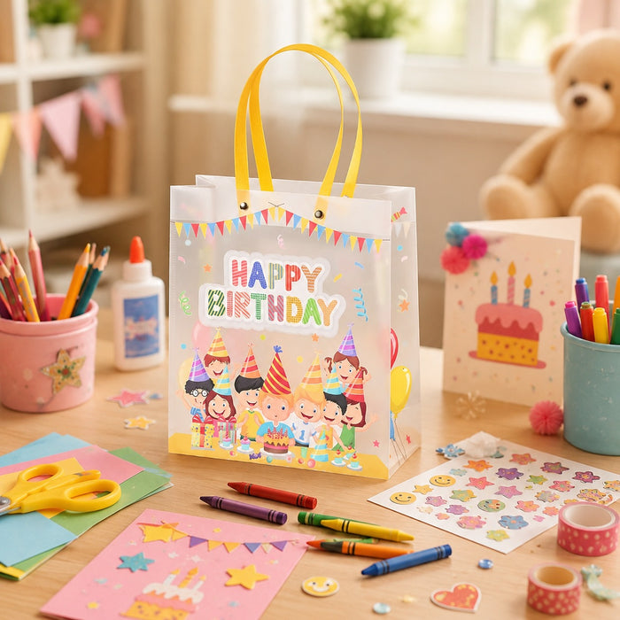 Birthday Theme PVC Gift Bag with Handle | Reusable Return Gift & Hamper Bag | 22×9×25 CM