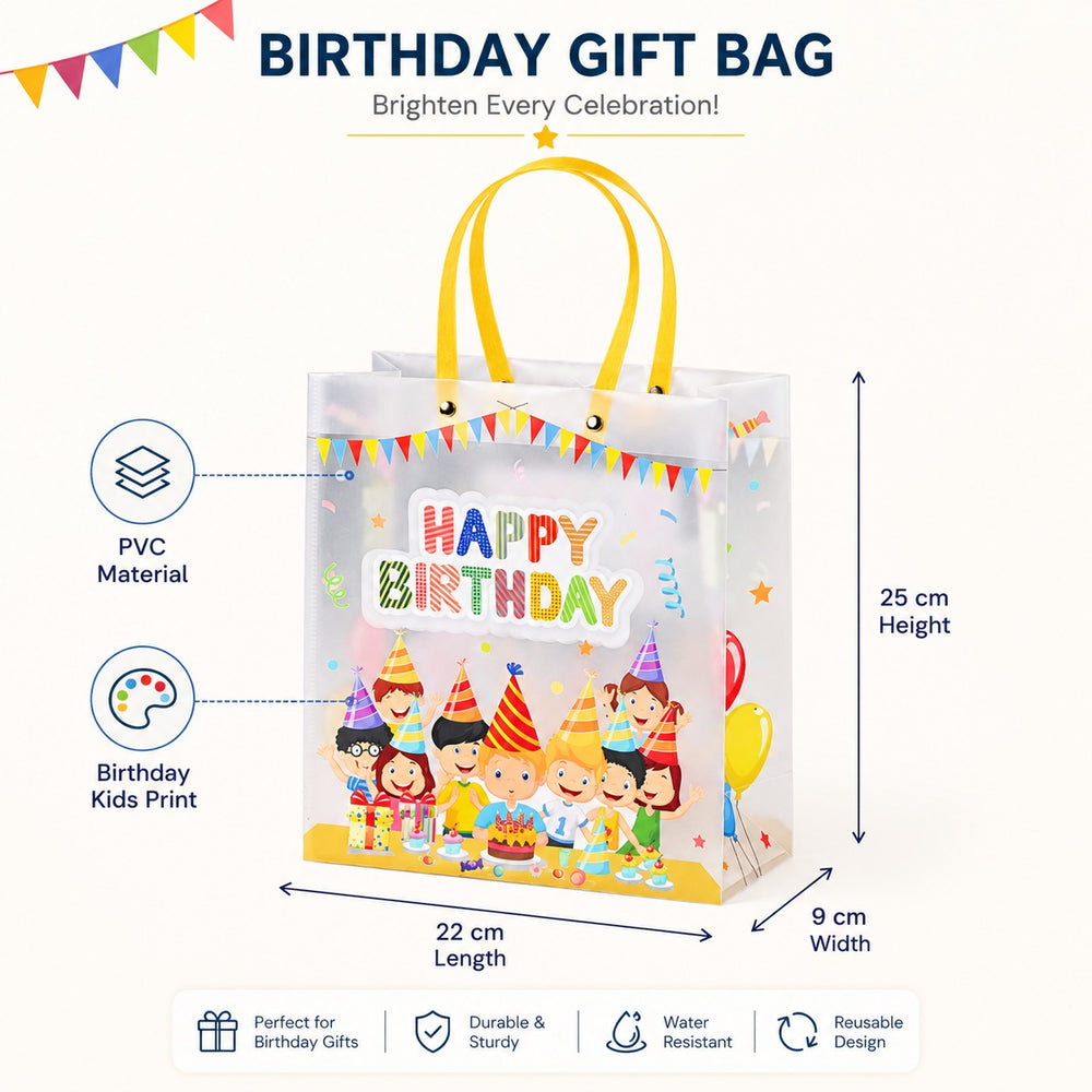 Birthday Theme PVC Gift Bag with Handle | Reusable Return Gift & Hamper Bag | 22×9×25 CM