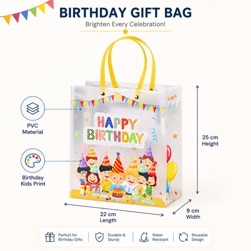 Birthday Theme PVC Gift Bag with Handle | Reusable Return Gift & Hamper Bag | 22×9×25 CM