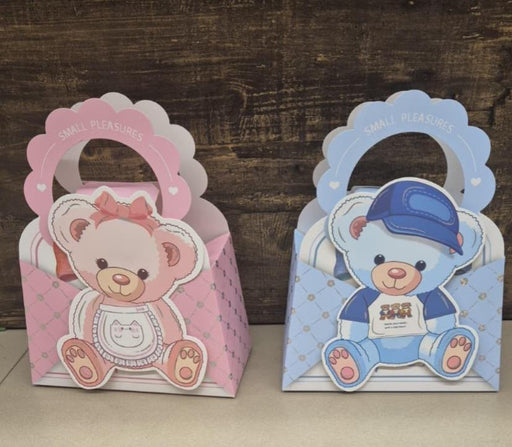 Cute Teddy Theme Paper Gift Bag for Return Gifts |(10×8×4 inch) Baby Shower & Birthday Candy Bag | 2 Colors Available