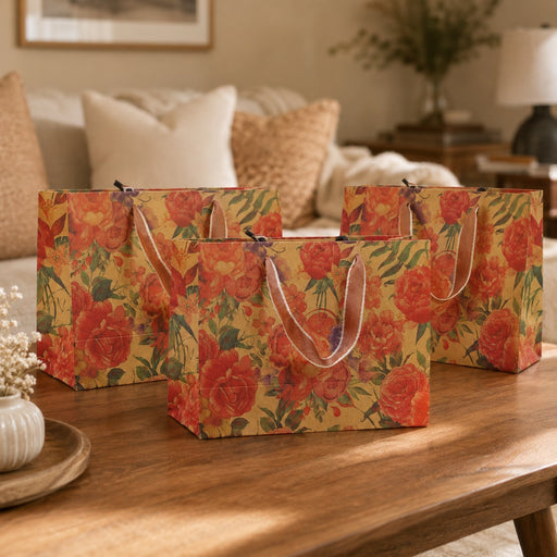 Premium Floral Gift Bag with Handle | Reusable Luxury Paper Bag for Wedding, Gifting & Retail Packaging | 28x20x10 cm