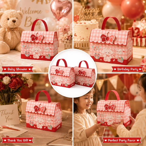 Cute Cartoon Mini Gift Box with Handle – Party Return Gift Packaging Box (Red, Blue & Pink)