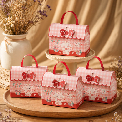 Cute Cartoon Mini Gift Box with Handle – Party Return Gift Packaging Box (Red, Blue & Pink)