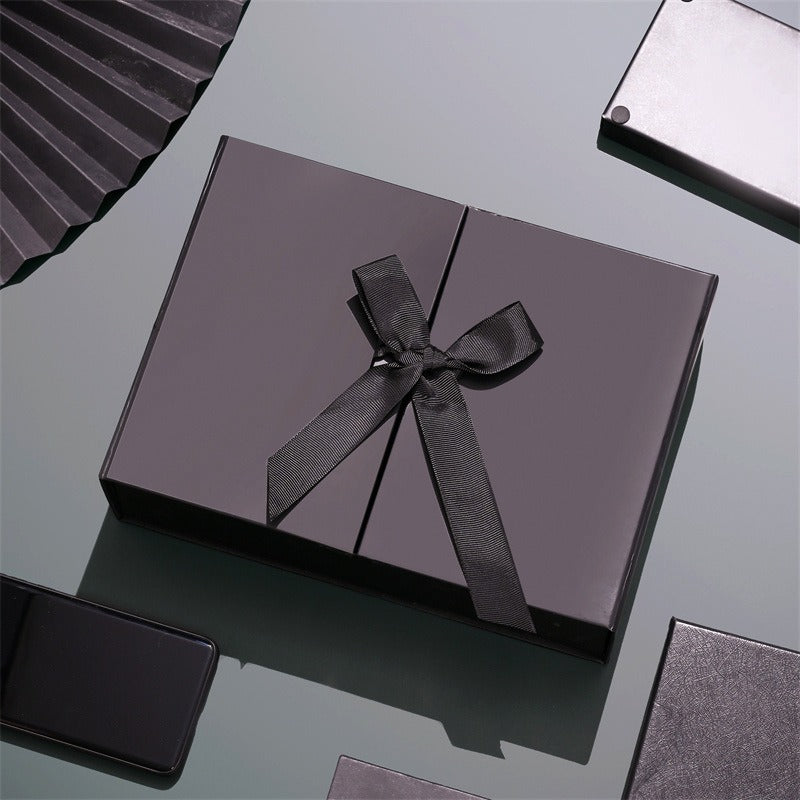 Collapsible Luxury Black Gift Box with Ribbon – Premium Magnetic Packaging Box for Hampers & Gifting