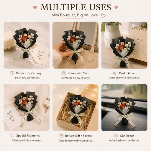 Mini Dried Flower Bouquet | Aesthetic Handmade Floral Gift Bouquet for Gifting & Décor