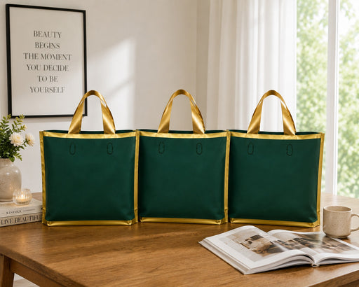 Premium Plastic  Frosted Gift Carry Bag with Handle – Black, White & Green | 35×25×10 cm