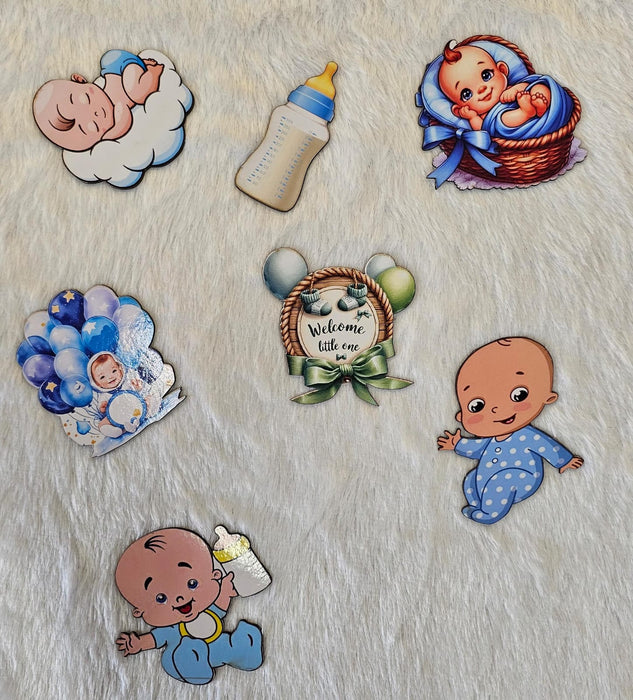 6 Pcs Baby Shower Cutout Set | Baby Boy & Baby Girl Theme Cutouts | Cake Topper & Party Decoration Kit (size 13 cm to 15 cm )
