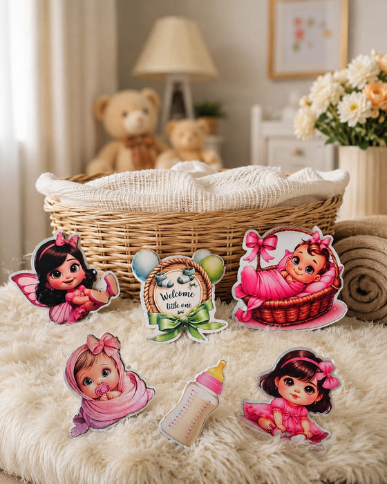 6 Pcs Baby Shower Cutout Set | Baby Boy & Baby Girl Theme Cutouts | Cake Topper & Party Decoration Kit (size 13 cm to 15 cm )